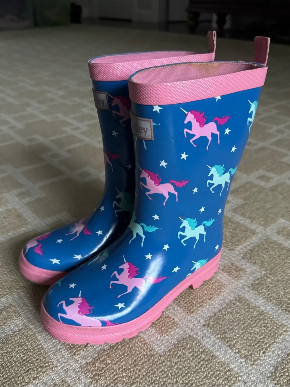 Hatley Unicorn Print Rain Boots Blue Pink Waterproof Kids Girls Size 1